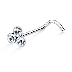 Flower with Stone Silver Curved Nose Stud NSKB-28s